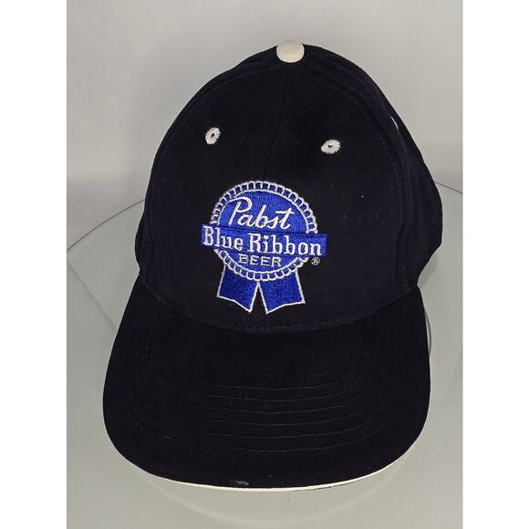 Pabst Blue Ribbon Beer‎ PBR Navy Blue Ball Cap Strapback Primotional Edge Cotton - Picture 1 of 7